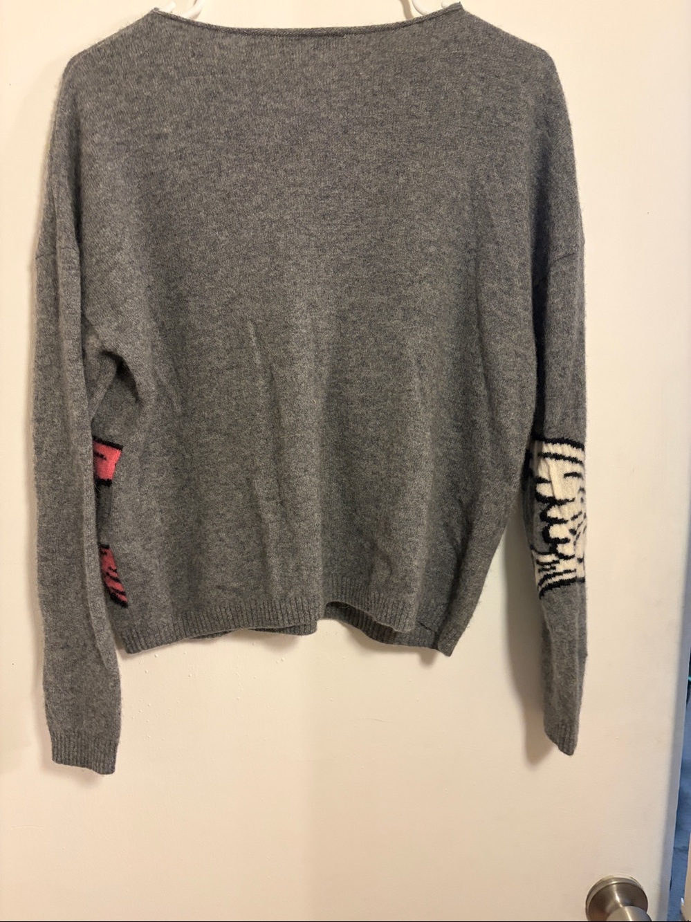 Maeve Bird Gray Sweater Pink & Cream BIRDS 100% Cashmere Medium Anthropologie - Picture 5 of 9